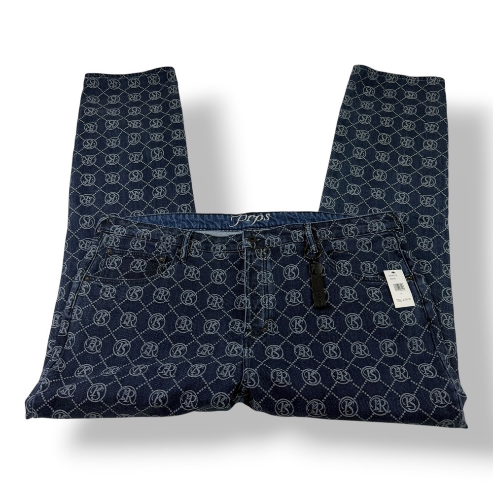 PRPS Demon Slim Straight Monogram Jeans Indigo Blue Mensβ Size 44 E107P213P NEW